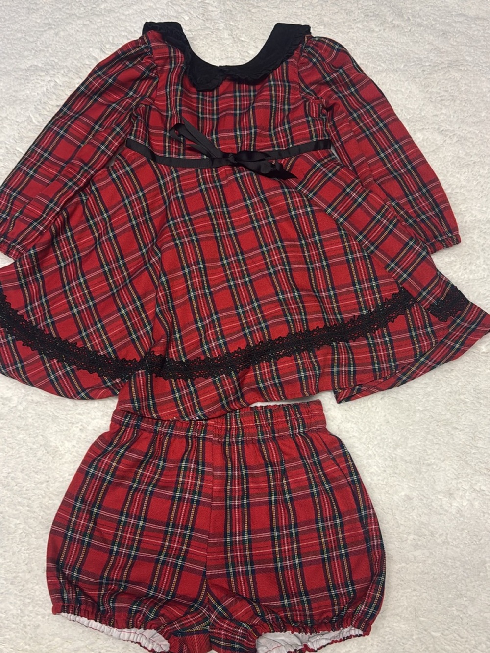 Red Plaid Girls' Two-Piece Sleep Set with Black Trim